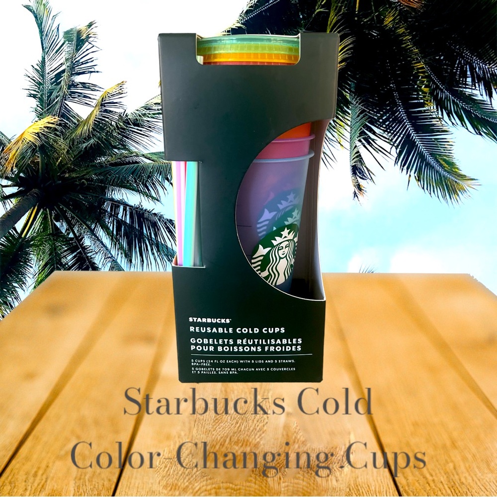 COPY - NEW Starbucks Cold Color-Changing Cups 5 Cups, Lids, & Straws Never Used…